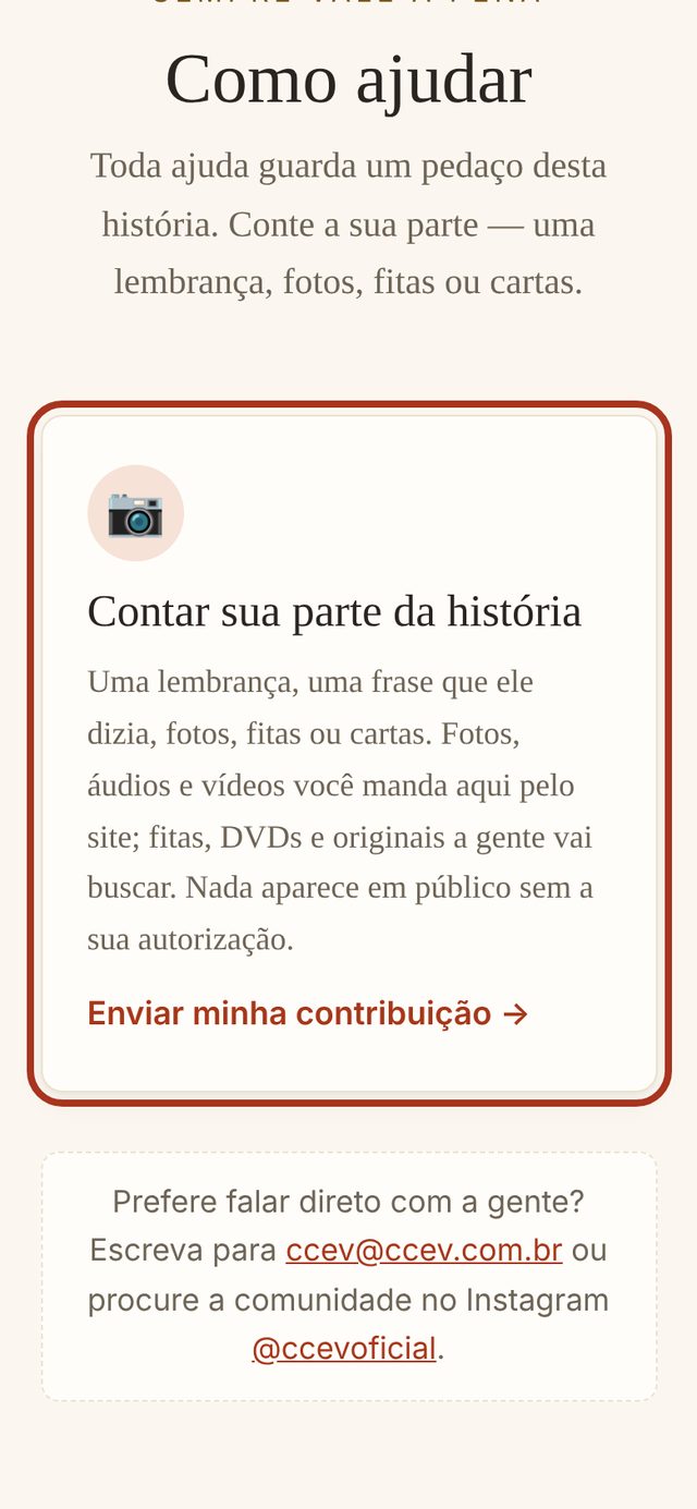 A página Como ajudar, com o botão Enviar minha contribuição destacado.